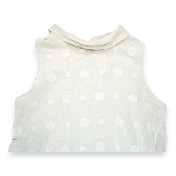NWT Puro Lino Dress Women 3X Linen Shift Italy Work Party Dots‎ Beige Sleeveless - Picture 7 of 10